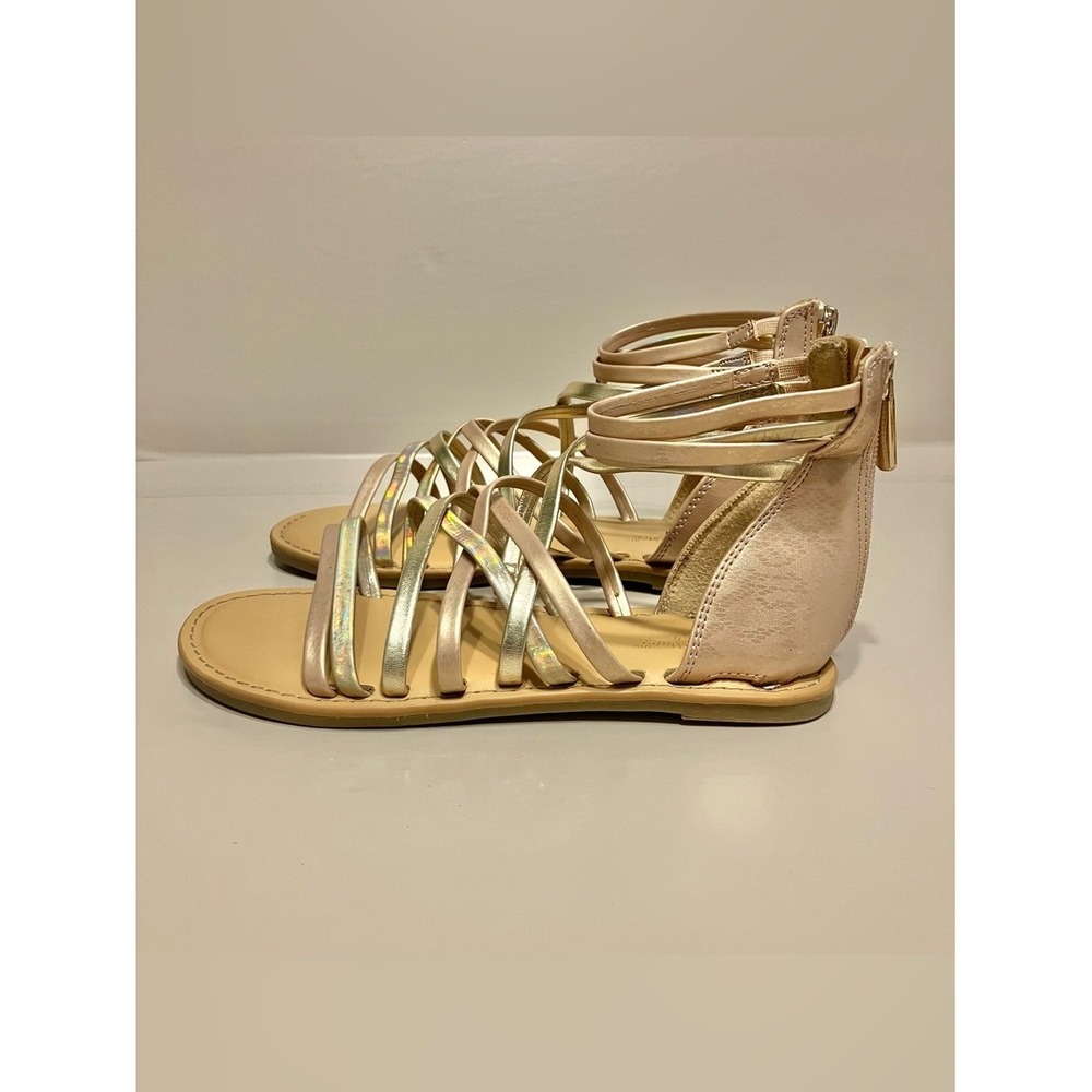 Cat & Jack Girls Rose Gold Metallic Gladiator Sandals Size 1 Holographic Strappy